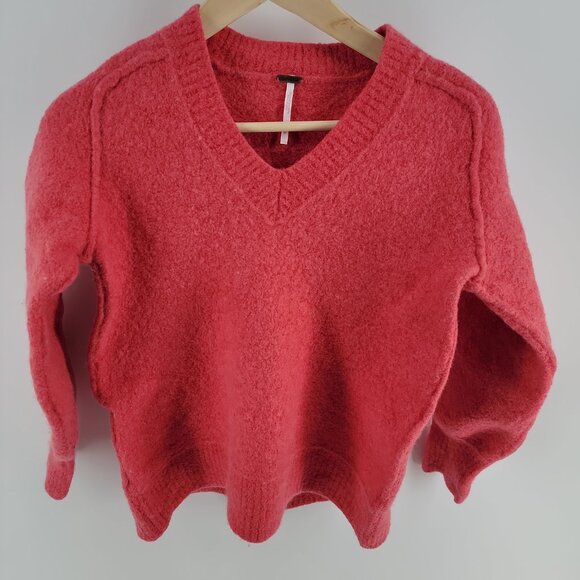 Free People Felted Wool V-Neck Sweater | Boiled Wool | Cozy Sculptural Knit | M - Picture 2 of 7